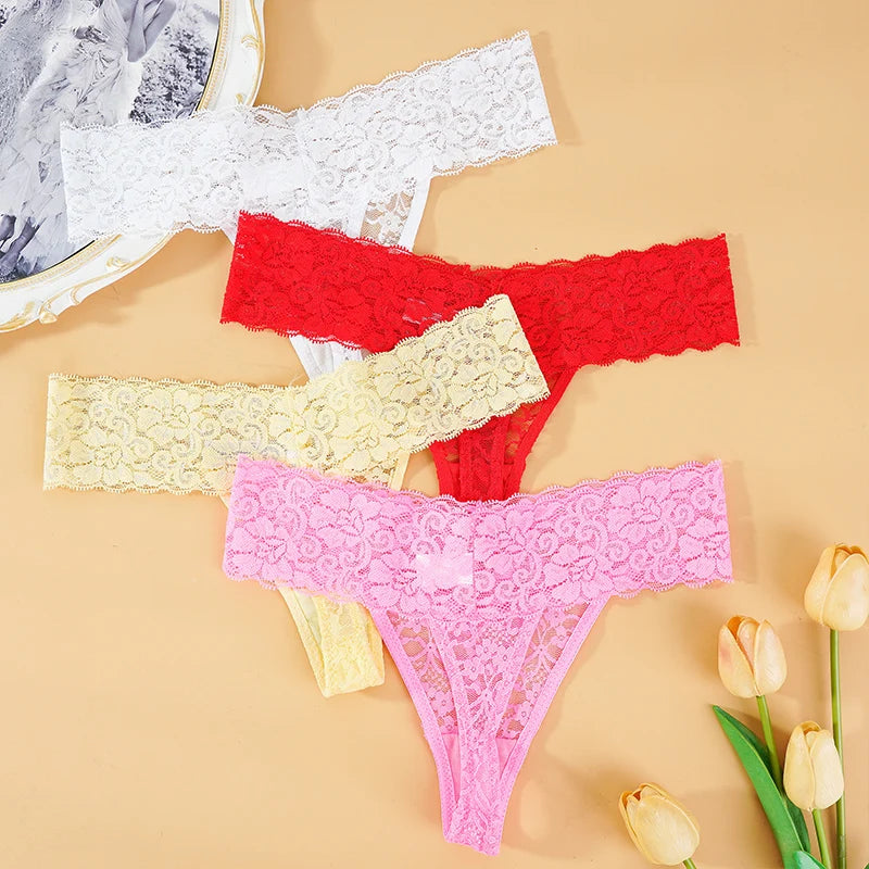 3PCS Lace Floral Women’s Thongs | Sexy Low Waist Breathable G-String Panties (M-2XL)