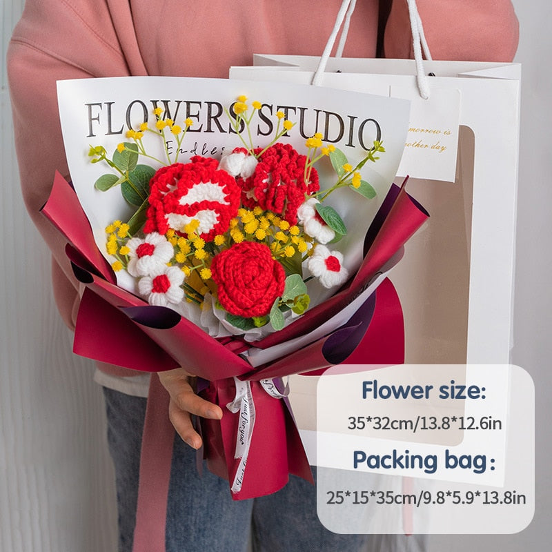 Creative Knitted Flower Bouquet - Handcrafted Crochet Flowers for Memorable Gifts