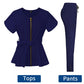 Stylish Nurses Uniform Workwear Scrubs Set | Short-Sleeved Pocket Blouse with Matching Pants | Solid Color | Ideal for Pharmacy, Dentistry, and Medical Workwear