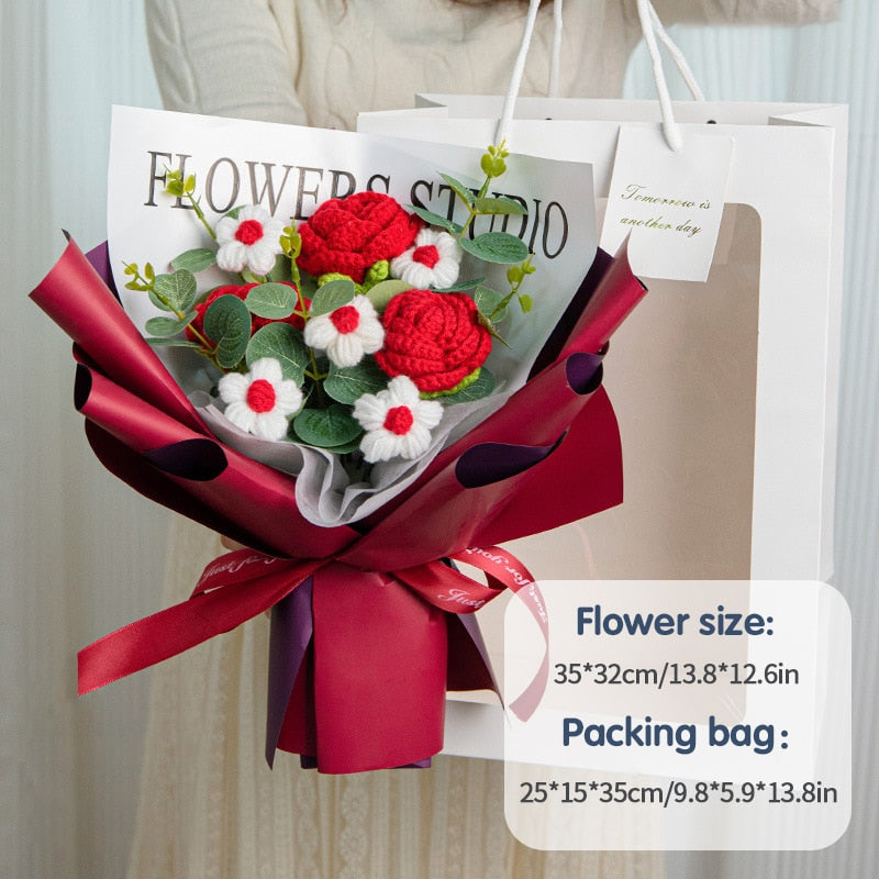 Creative Knitted Flower Bouquet - Handcrafted Crochet Flowers for Memorable Gifts