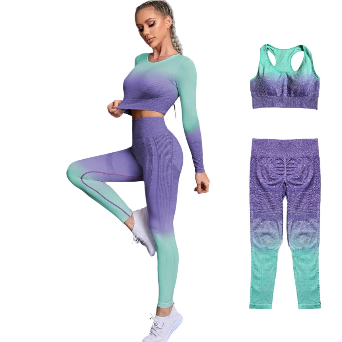 2/3/5PCS Seamless Women Yoga Set Workout Sportswear Gym Clothing Fitness Long Sleeve Crop Top High Waist Leggings Sports Suits