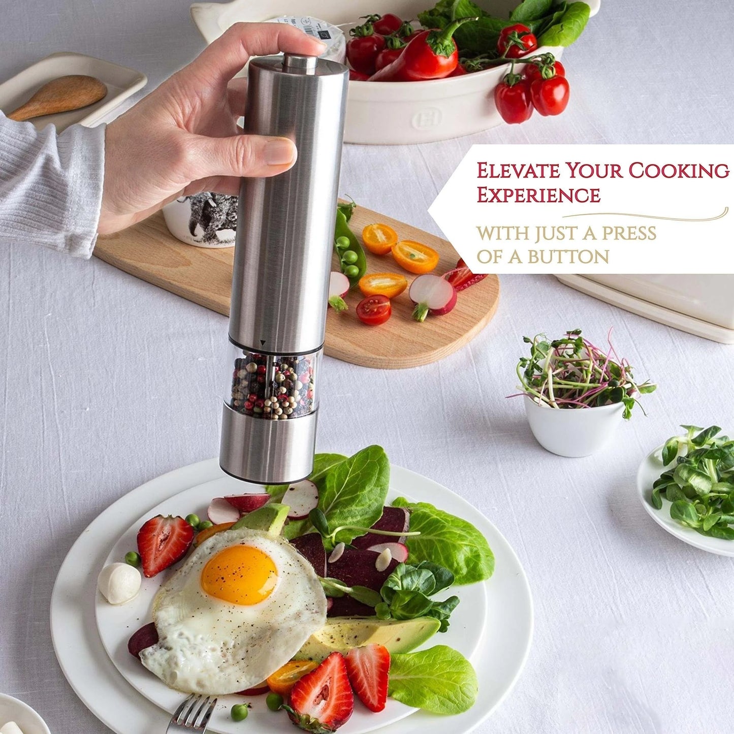 Electric Salt & Pepper Grinder Set - One-Handed Operation | Automatic Grinder for Kitchen