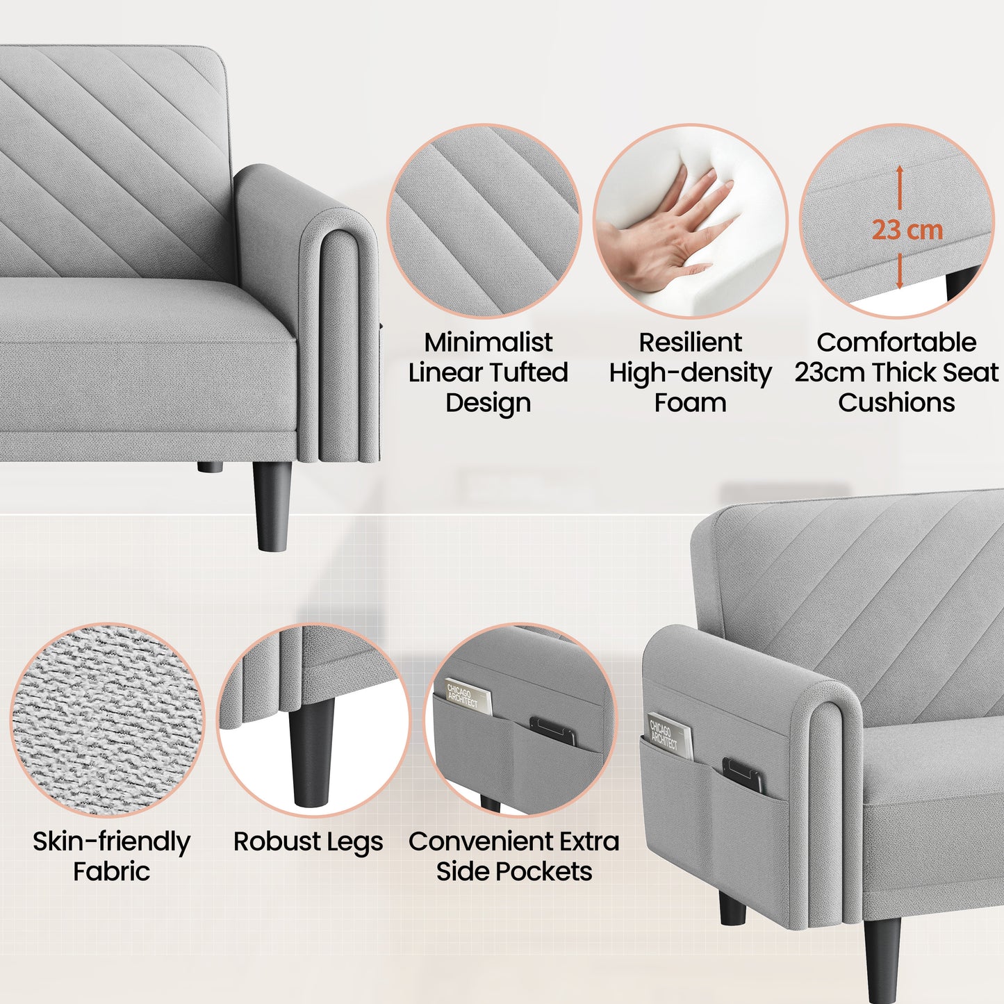 Contemporary Convertible Sofa Bed – 3 Seater Futon for Small Spaces