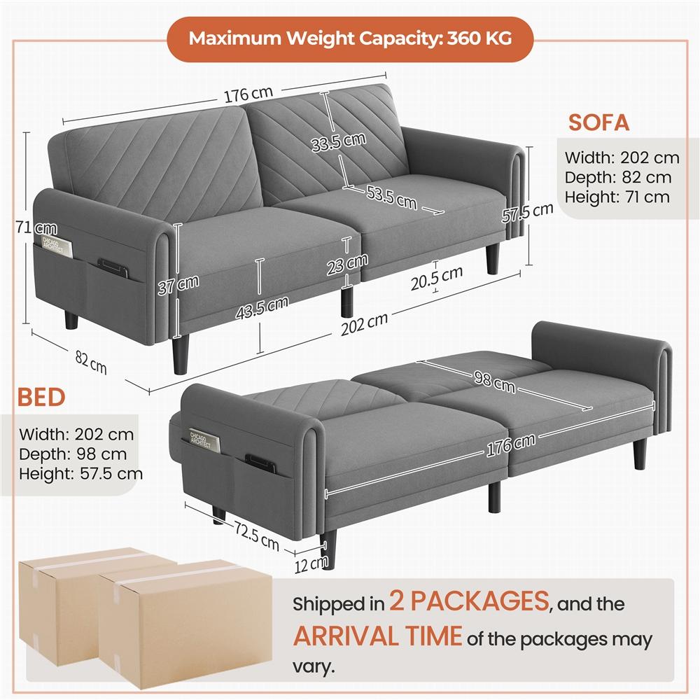 Contemporary Convertible Sofa Bed – 3 Seater Futon for Small Spaces