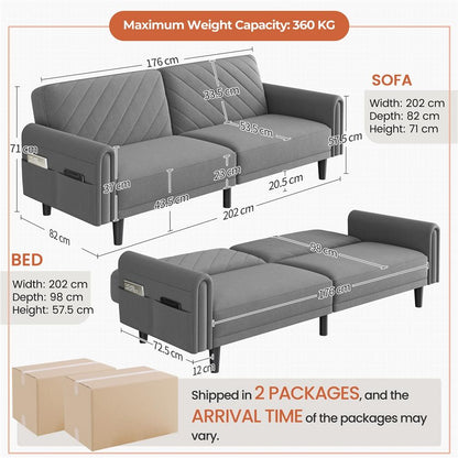 Contemporary Convertible Sofa Bed – 3 Seater Futon for Small Spaces