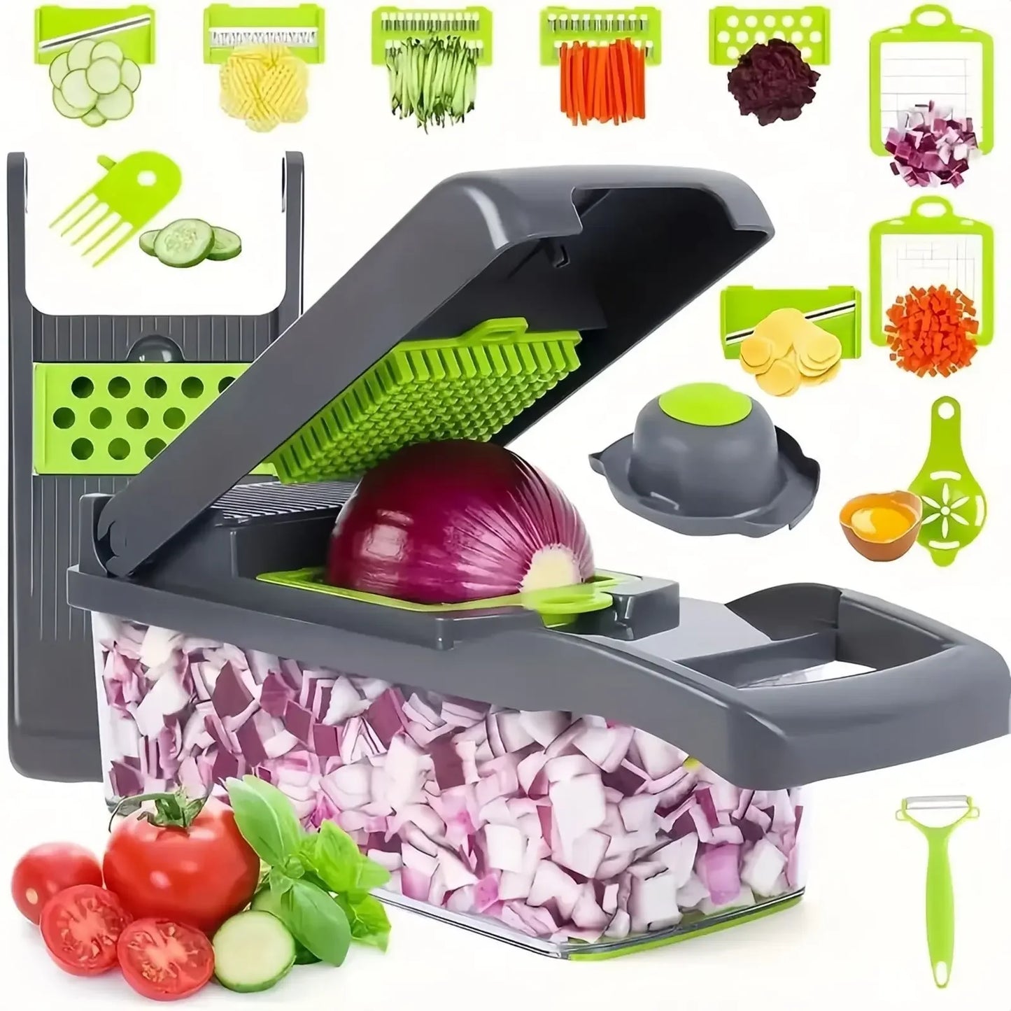 14/16-in-1 Multifunctional Vegetable Chopper | Handle Food Grate, Slicer, Dicer & Cutter