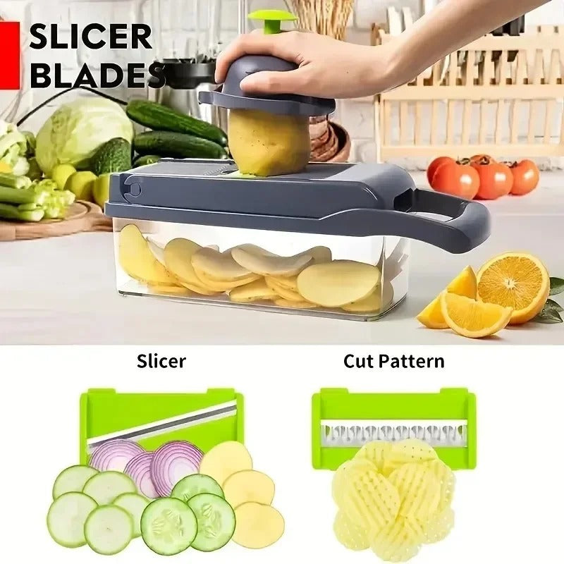 14/16-in-1 Multifunctional Vegetable Chopper | Handle Food Grate, Slicer, Dicer & Cutter