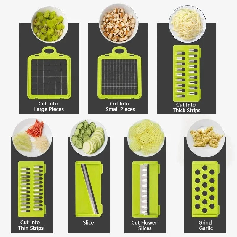 14/16-in-1 Multifunctional Vegetable Chopper | Handle Food Grate, Slicer, Dicer & Cutter