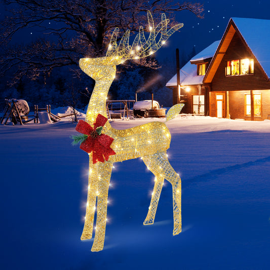 4ft Pre-lit Christmas Reindeer Outdoor Decorations with Santa's Sleigh – Weatherproof