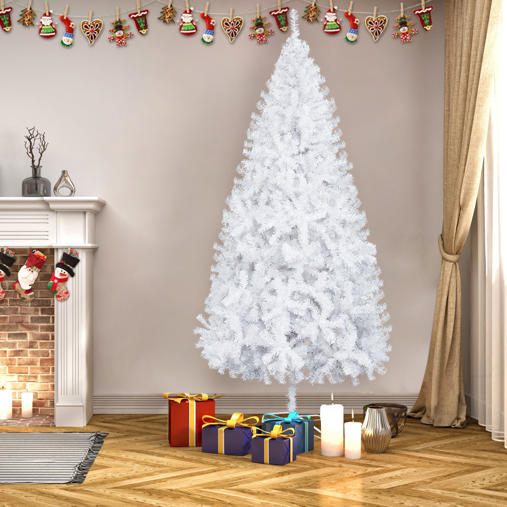 7FT White Christmas Tree - 950 Branches - Sturdy Iron Legs