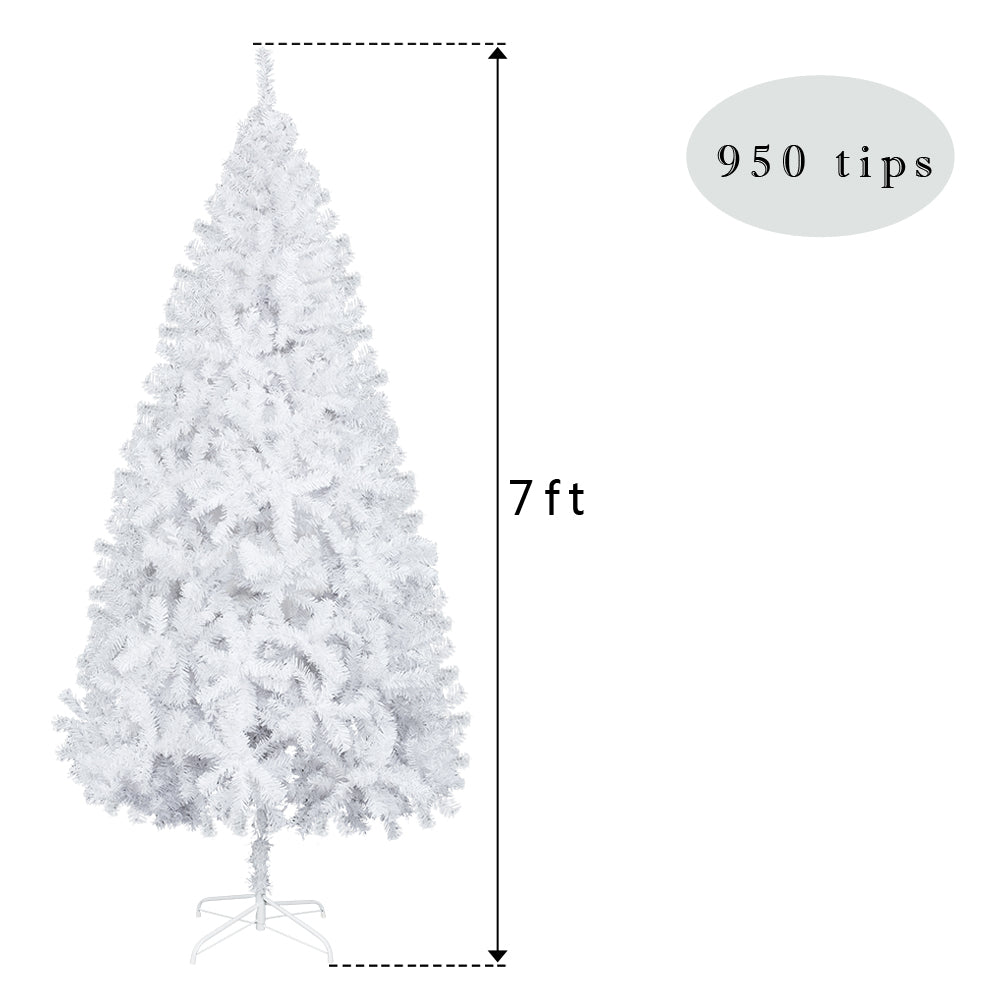 7FT White Christmas Tree - 950 Branches - Sturdy Iron Legs