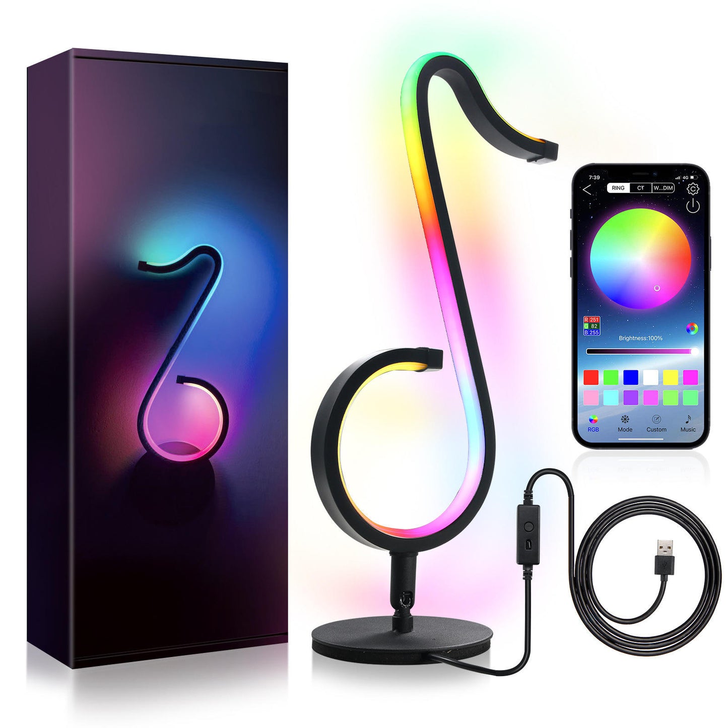 Smart LED Night Light Lamp with Dimmable RGB Colors and Music Symphony Control