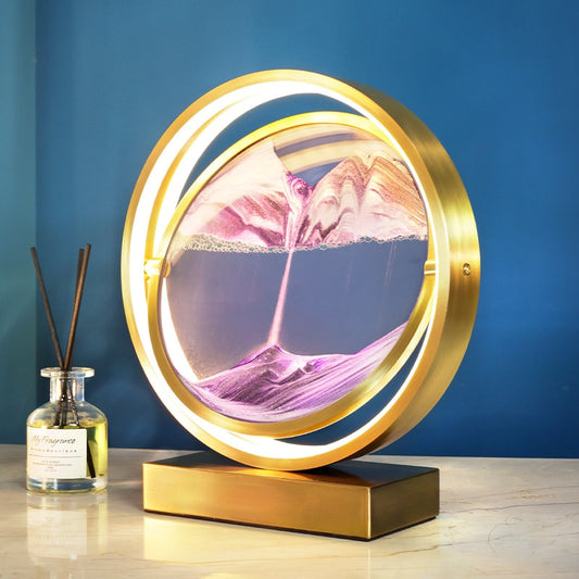 Flowing Sand Table Lamp 360 Rotatable Moving Sand Decorative Art with Metal Frame LED Light