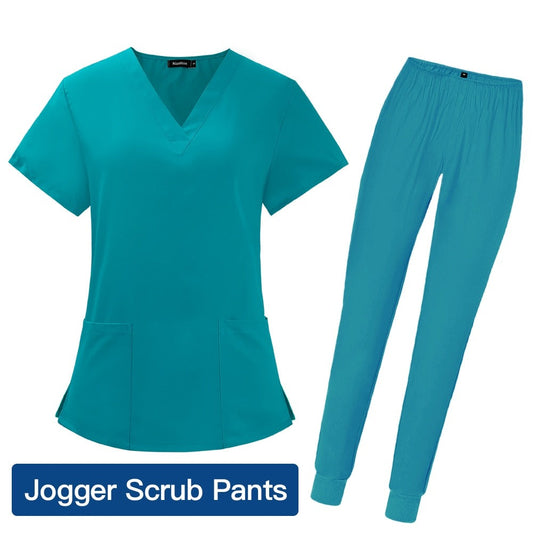 Women's Scrubs Set | Stylish Solid Color Nursing Uniform Jogging Pants | Comfortable Spa Uniform for Pet Hospitals, Doctors, and Dentists