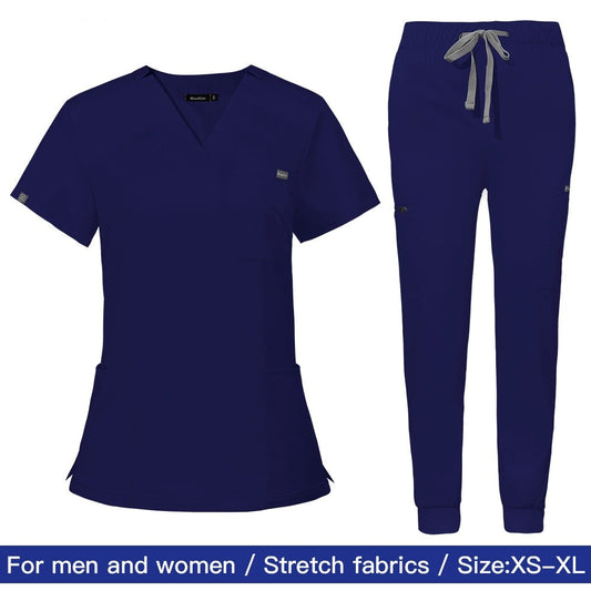 Women's Scrubs Set | Stylish Solid Color Nursing Uniform Jogging Pants | Comfortable Spa Uniform for Pet Hospitals, Doctors, and Dentists