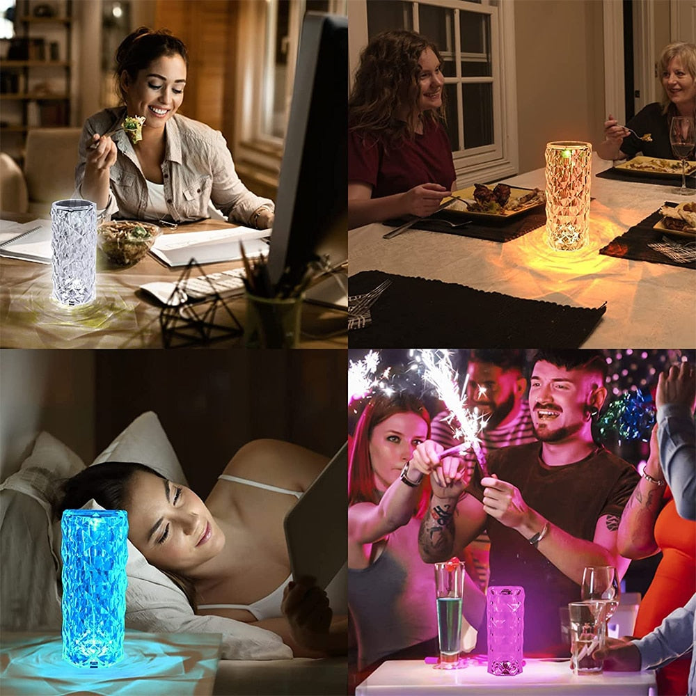 Diamond Crystal Table Lamp LED Light Projector 16 Colors Touch-Control Adjustable USB Night Lamp