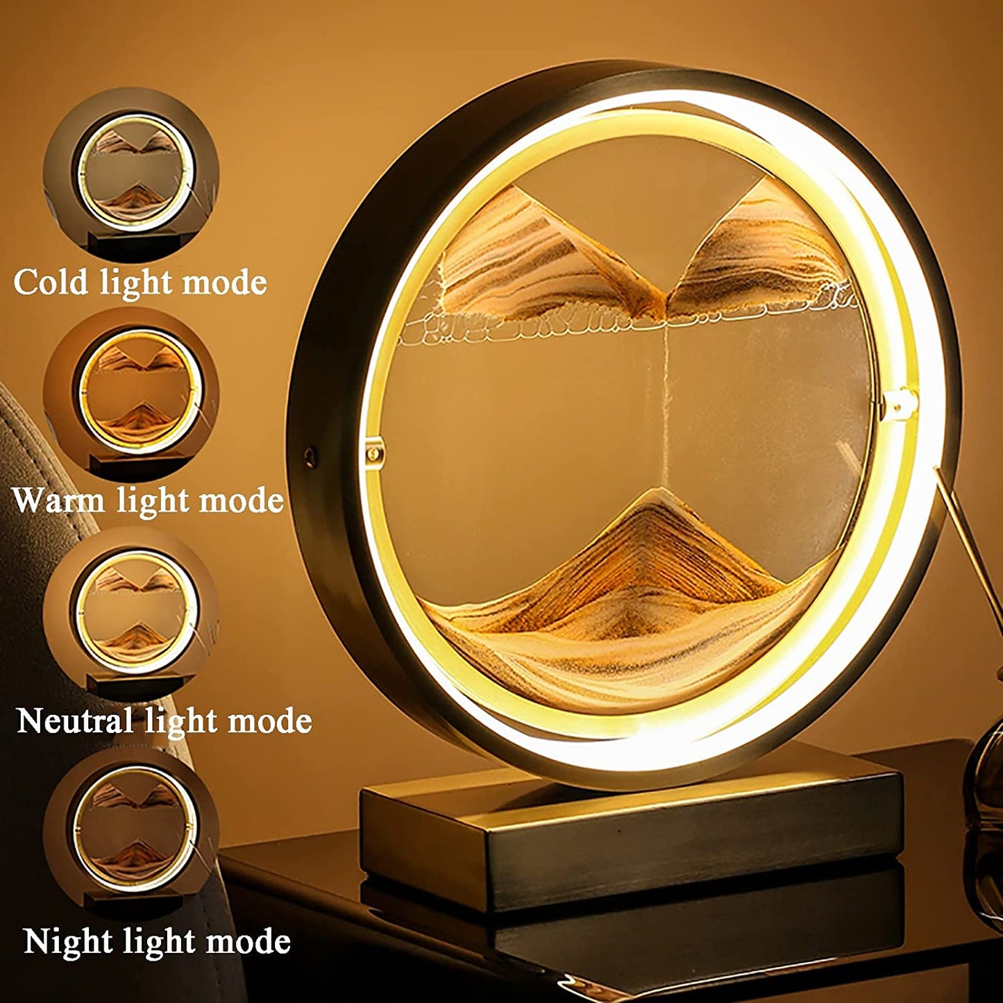 Flowing Sand Table Lamp 360 Rotatable Moving Sand Decorative Art with Metal Frame LED Light