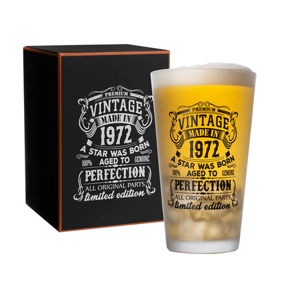 Vintage 1972 Beer Glass - Premium Personalized 480ml Pint Glass for a Crisp Beer - Perfect 50th Birthday or Dad Gift